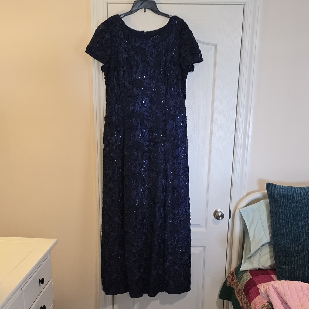Alex Evenings Navy Lace Maxi Dress
